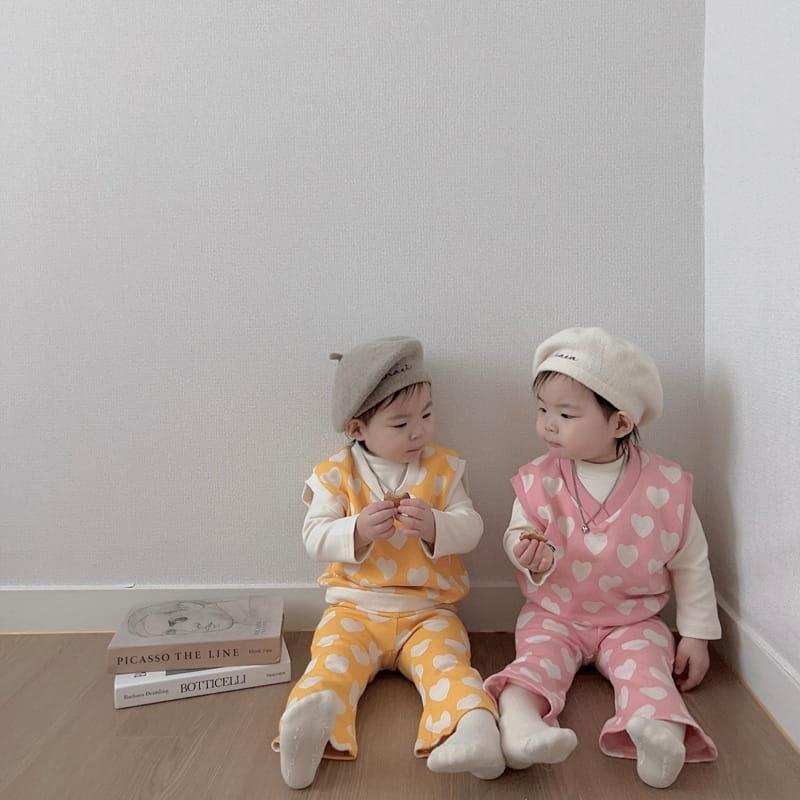 Moran - Korean Children Fashion - #todddlerfashion - Heart Top Bottom Set - 8