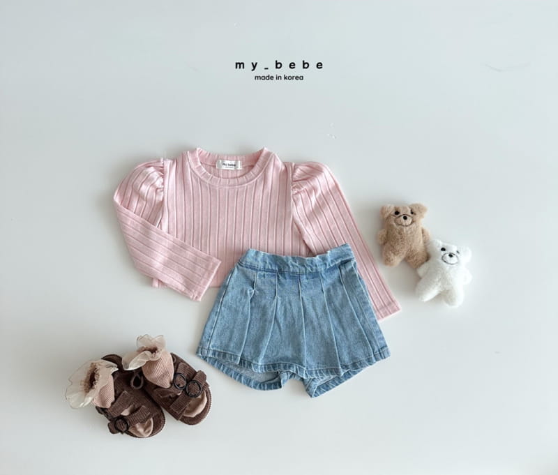My Bebe - Korean Children Fashion - #designkidswear - Denim Wrinkle Skirt Pants - 6
