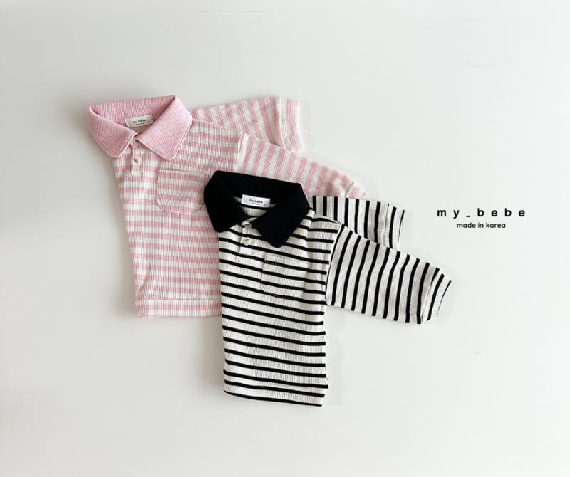 My Bebe - Korean Children Fashion - #kidsshorts - Waffle Collar Tee - 3