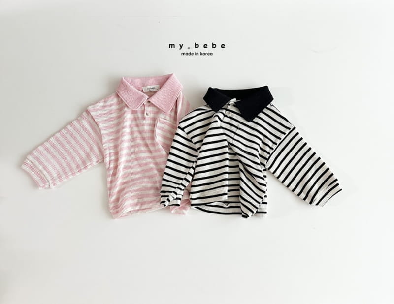 My Bebe - Korean Children Fashion - #kidsshorts - Waffle Collar Tee - 4