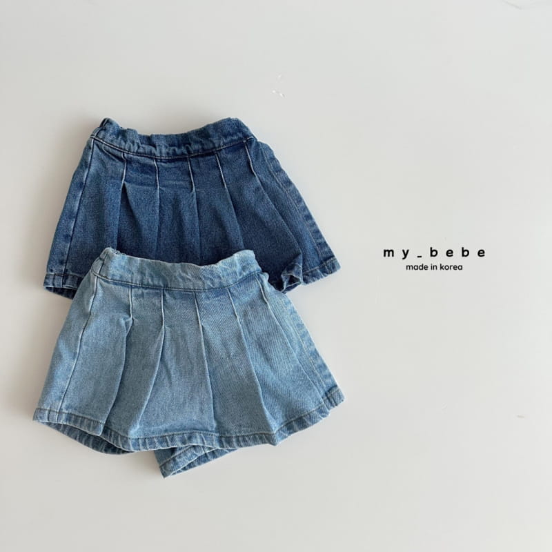 My Bebe - Korean Children Fashion - #prettylittlegirls - Denim Wrinkle Skirt Pants - 2