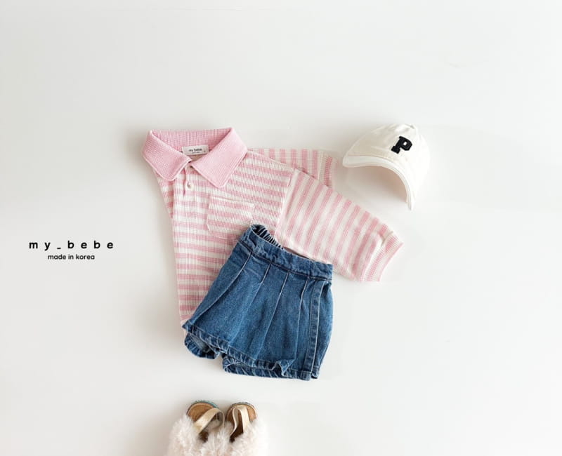My Bebe - Korean Children Fashion - #toddlerclothing - Waffle Collar Tee - 12