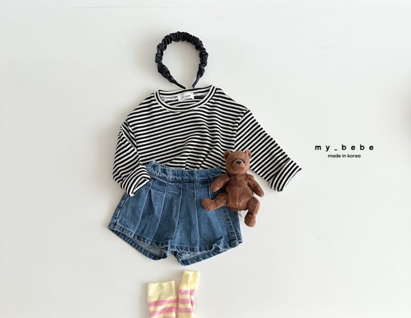 My Bebe - Korean Children Fashion - #toddlerclothing - Stripes Rib Tee - 8