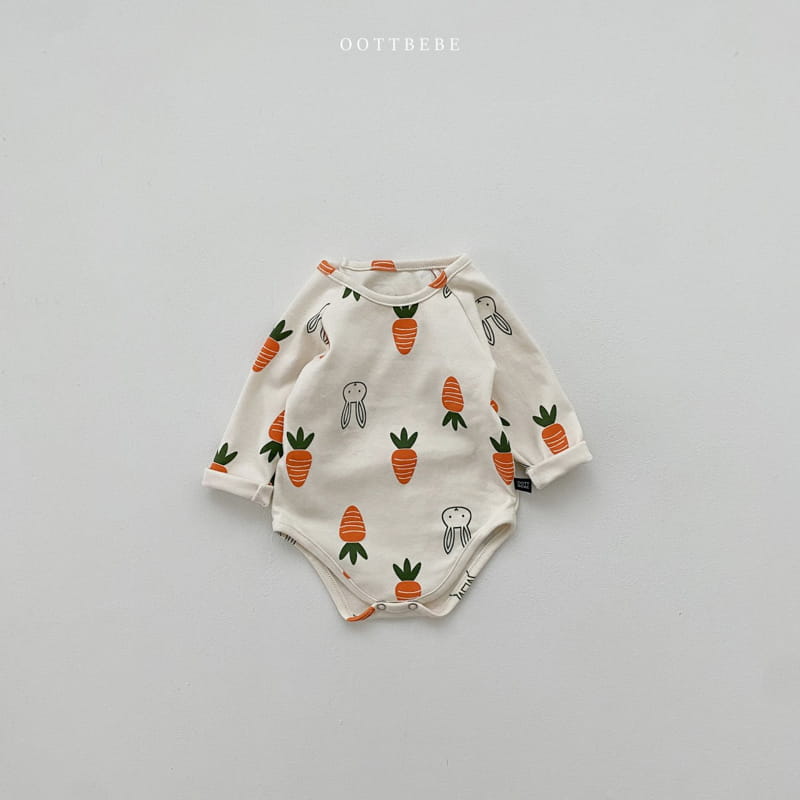 Oott Bebe - Korean Baby Fashion - #babyfashion - Vegetable Long Sleeves Carrot Bodysuit Set - 2