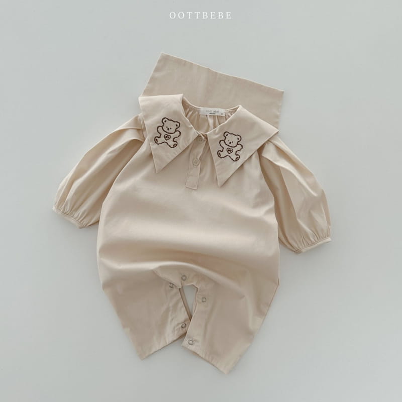Oott Bebe - Korean Baby Fashion - #babyootd - Heart Bear Collar Jumpsuit - 2