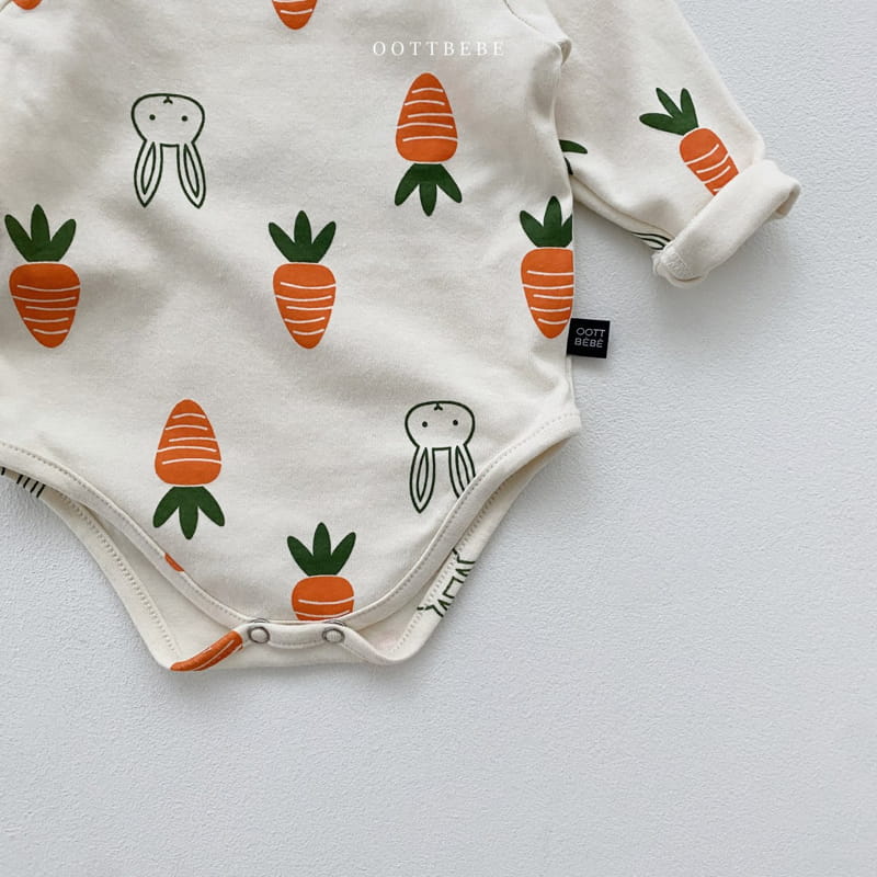 Oott Bebe - Korean Baby Fashion - #babyootd - Vegetable Long Sleeves Carrot Bodysuit Set - 7