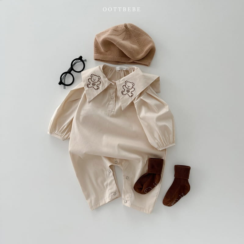 Oott Bebe - Korean Baby Fashion - #onlinebabyboutique - Heart Bear Collar Jumpsuit - 6