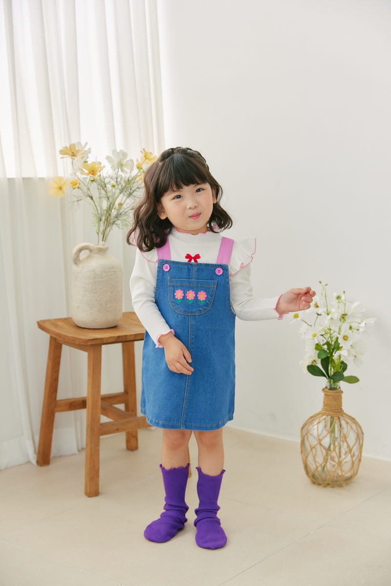 Orange Mom - Korean Children Fashion - #discoveringself - Pink Denim Dungarees - 2