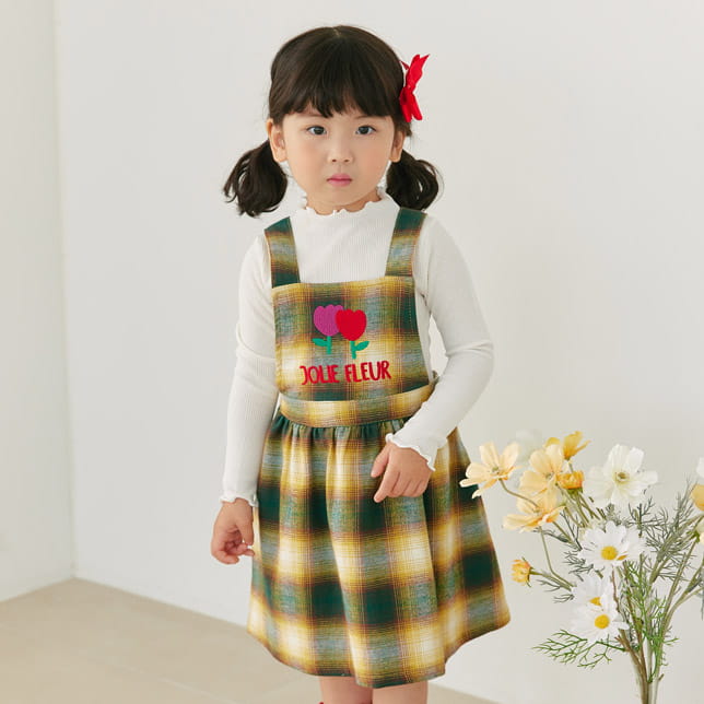 Orange Mom - Korean Children Fashion - #discoveringself - Check Dungarees One-piece