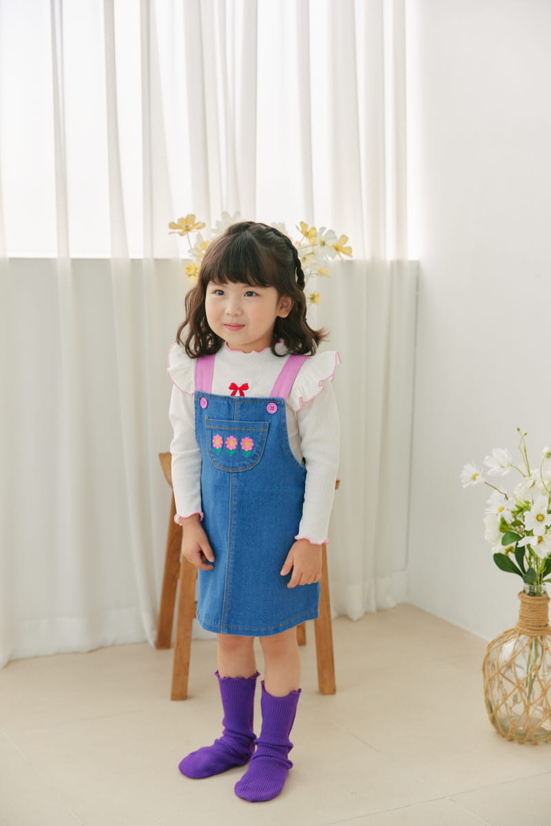 Orange Mom - Korean Children Fashion - #fashionkids - Pink Denim Dungarees - 3