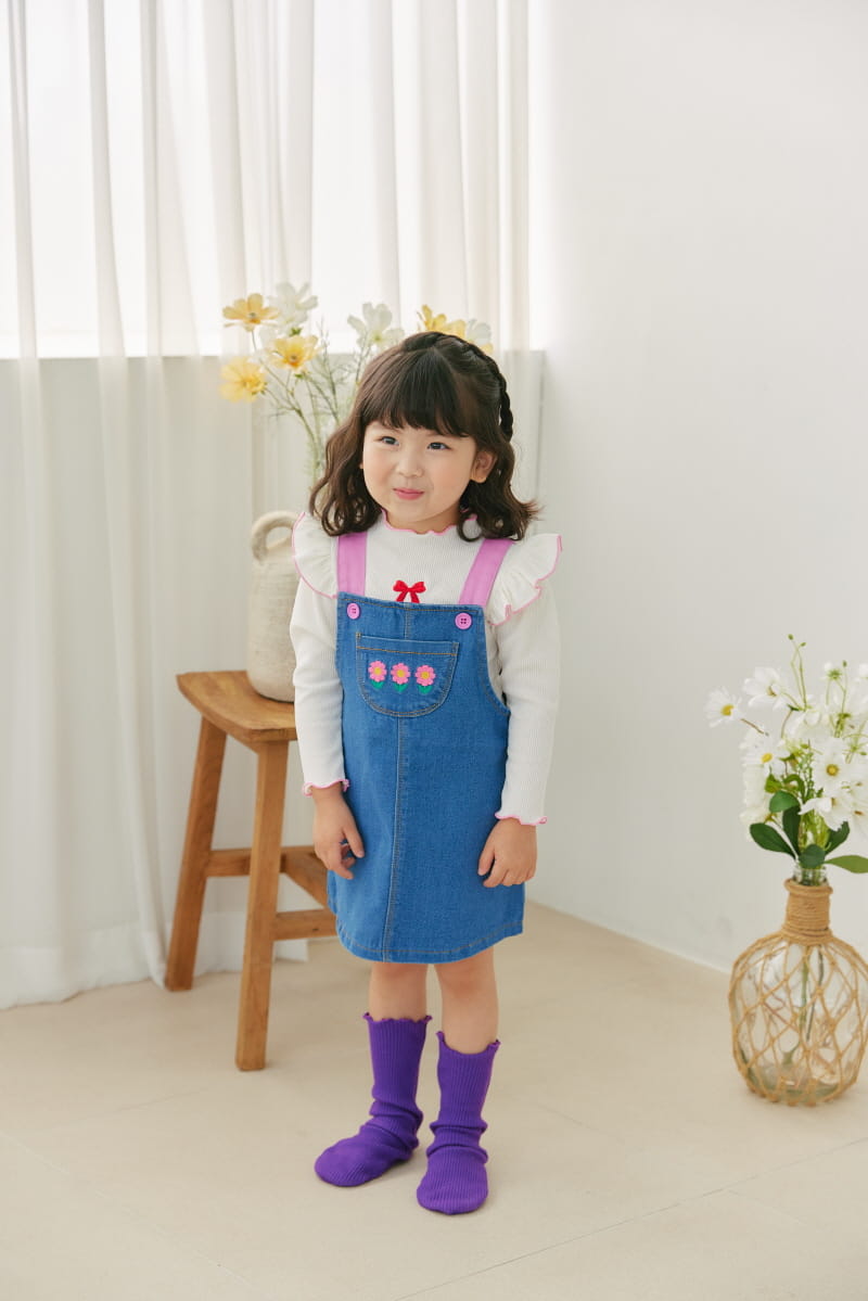 Orange Mom - Korean Children Fashion - #fashionkids - Pink Denim Dungarees - 4