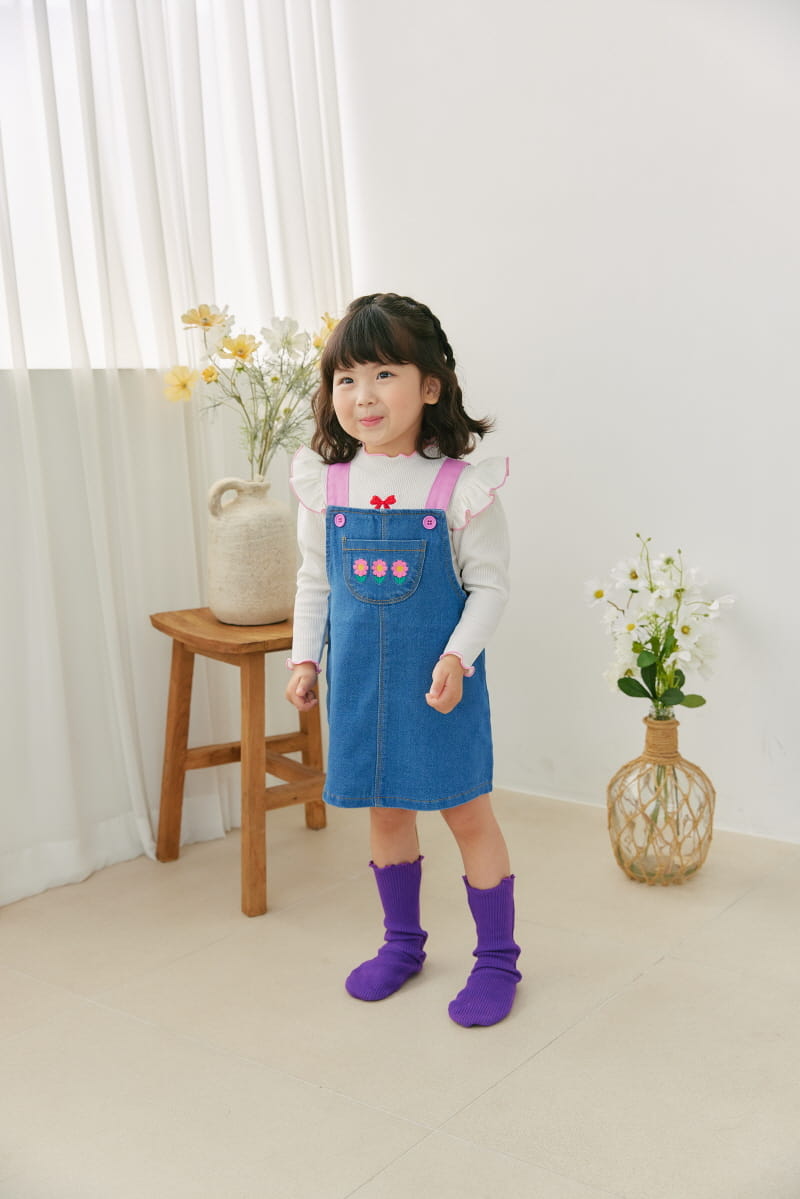Orange Mom - Korean Children Fashion - #kidsstore - Pink Denim Dungarees - 5