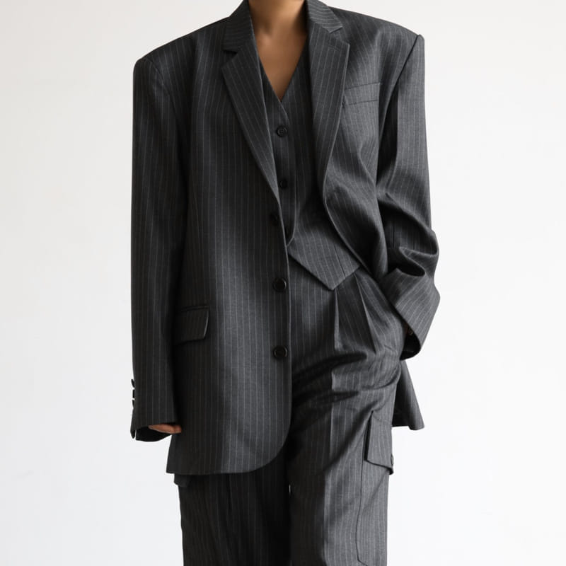 Paper Moon - Korean Women Fashion - #momslook - pin striped tailored single blazer - 3
