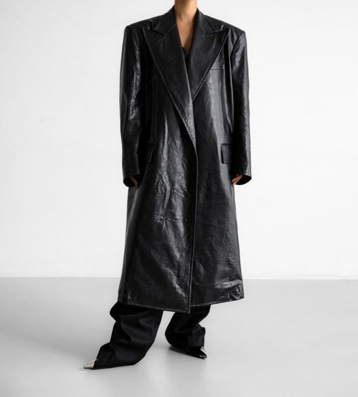 Paper Moon - Korean Women Fashion - #momslook - LUX peaked lapel detail vegan washed leather coat