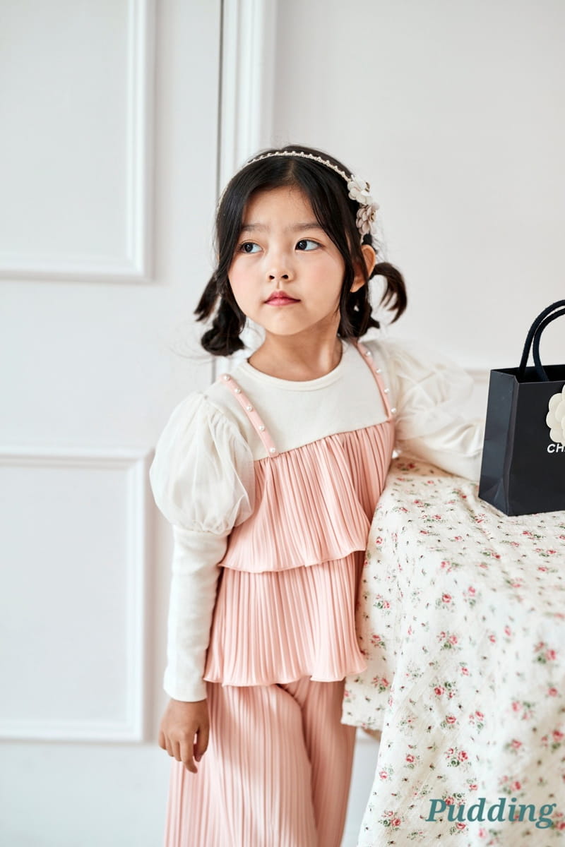 Pudding - Korean Children Fashion - #kidsshorts - Wrinkle Top Bottom Set - 3