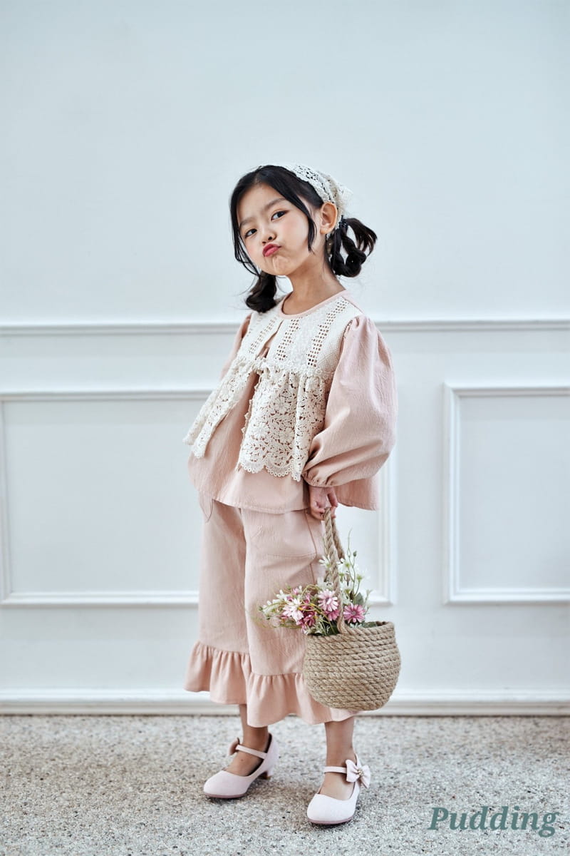 Pudding - Korean Children Fashion - #kidsshorts - Frill Top Bottom Set - 2