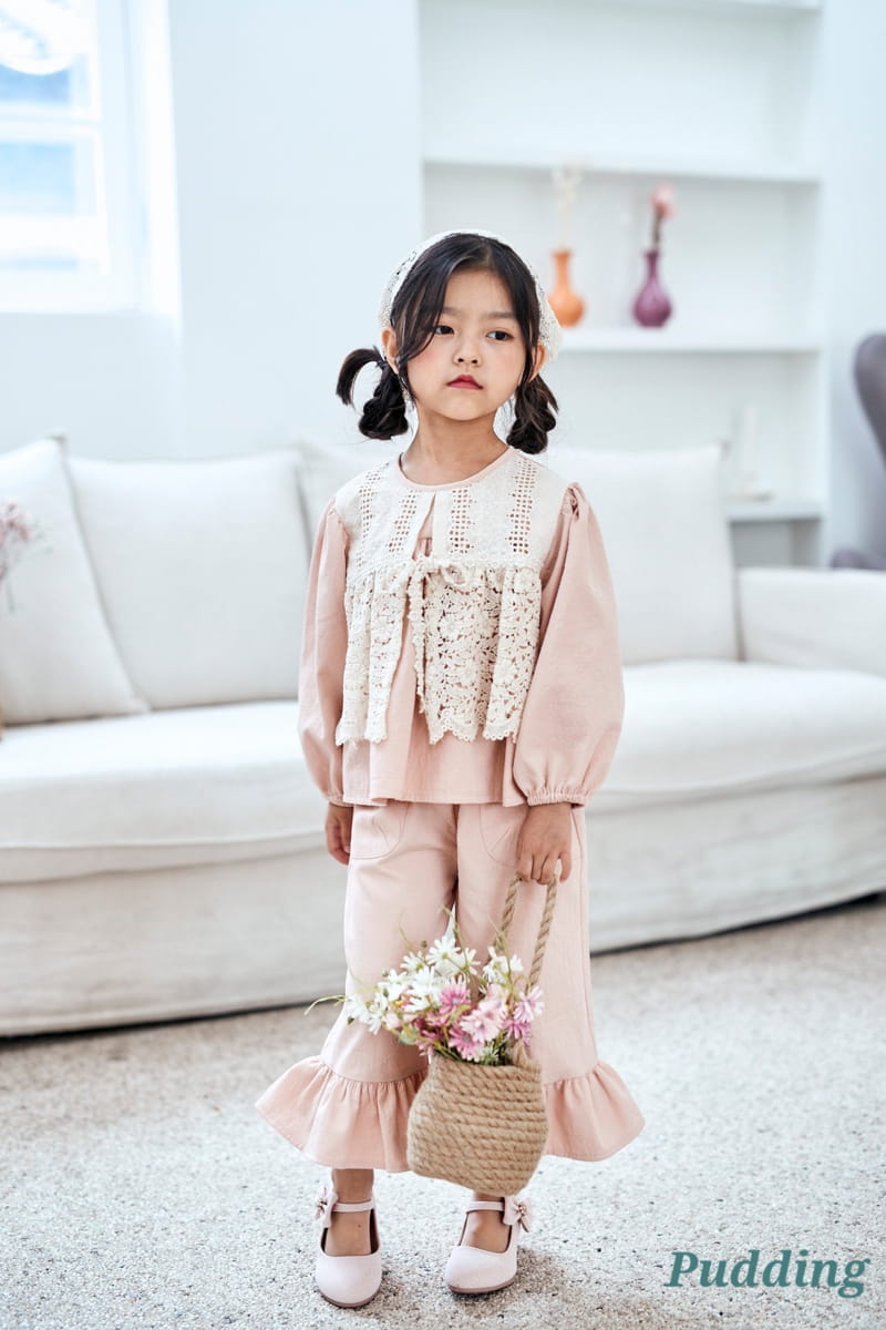 Pudding - Korean Children Fashion - #kidsstore - Frill Top Bottom Set - 4