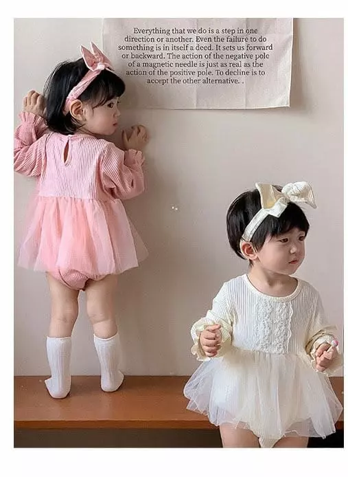 Reve Kid - Korean Baby Fashion - #babyootd - Lace Sha Bodysuit SET - 2