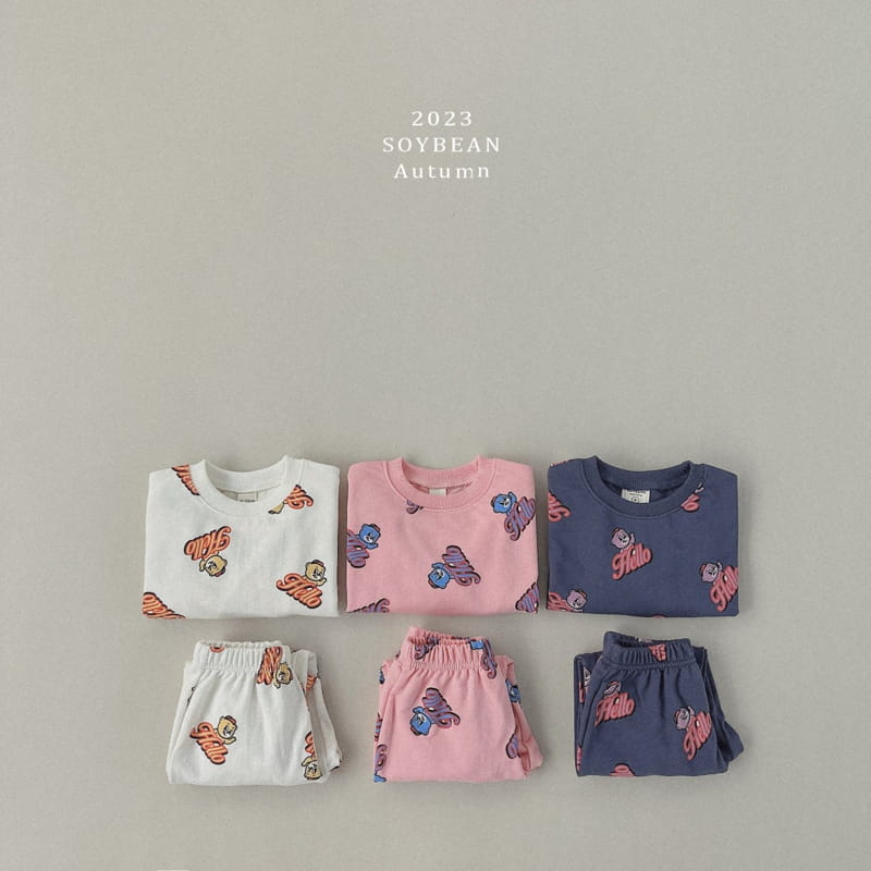 Soybean - Korean Children Fashion - #childrensboutique - Hello Bear Top Bottom Set - 5