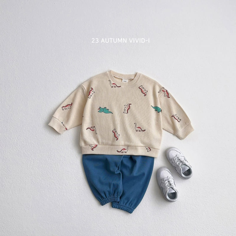 Vivid I - Korean Children Fashion - #designkidswear - Dino Waffle Top Bottom Set - 6