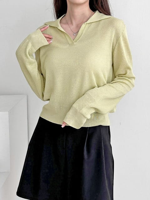 Adaze - Korean Women Fashion - #restrostyle - UV Collar Tee - 5