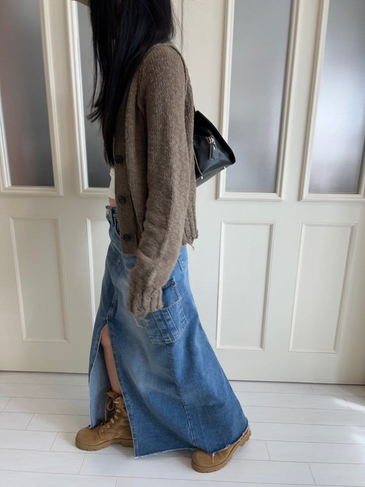 Bricklane - Korean Women Fashion - #momslook - Gunbbang Slit Denim Skirt - 11
