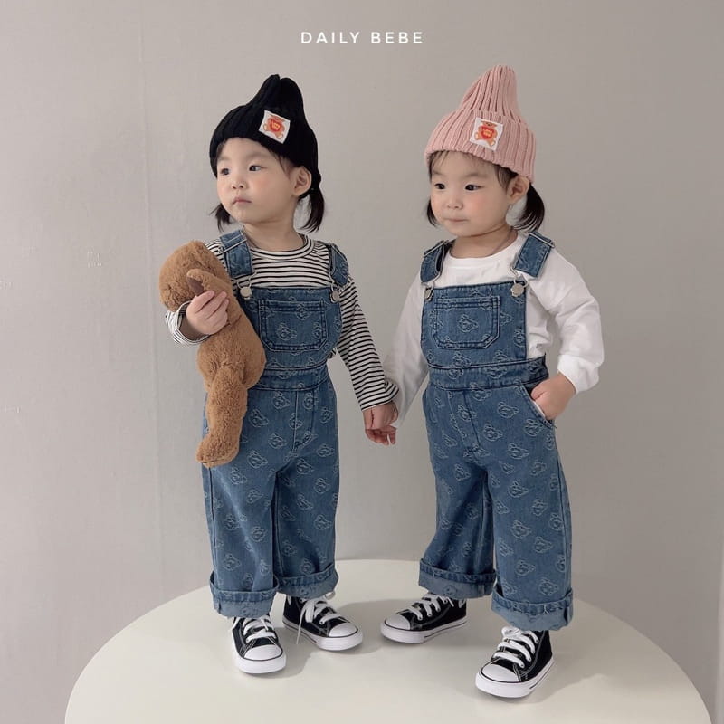 Daily Bebe - Korean Children Fashion - #todddlerfashion - Bear Denim Dungarees - 7