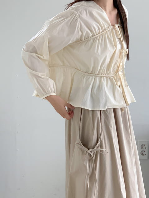 French Chic - Korean Women Fashion - #momslook - Abang Cardigan Shirring Blouse - 3