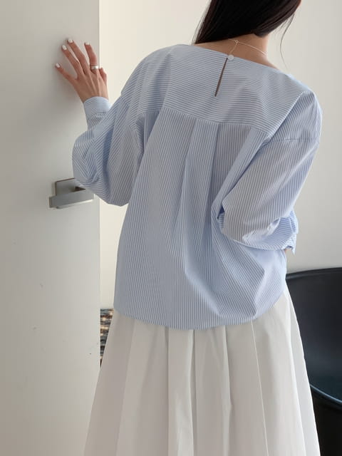 French Chic - Korean Women Fashion - #momslook - Boat Neck St Blouse - 5