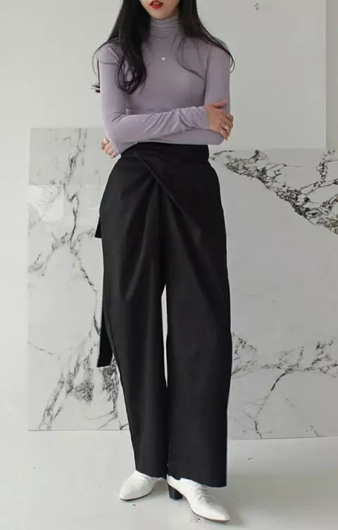 French Chic - Korean Women Fashion - #momslook - Wide leg draped pants - 4