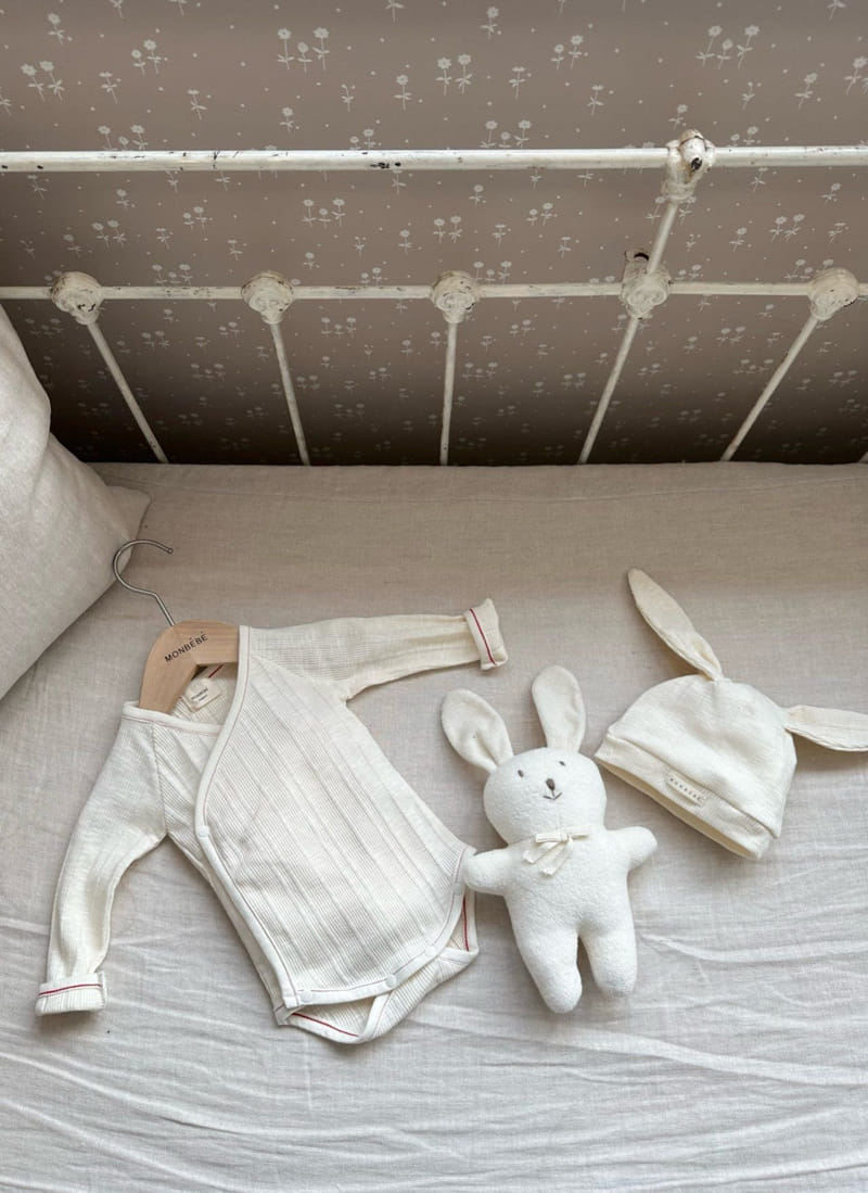 Monbebe - Korean Baby Fashion - #babyoutfit - Mon Bunny Bodysuit with Bonnet - 10