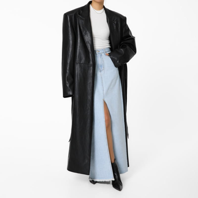 Paper Moon - Korean Women Fashion - #momslook - oversized vegan leather robe maxi coat - 10