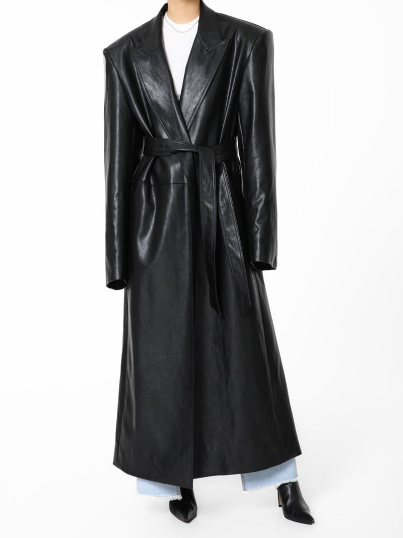 Paper Moon - Korean Women Fashion - #momslook - oversized vegan leather robe maxi coat - 9