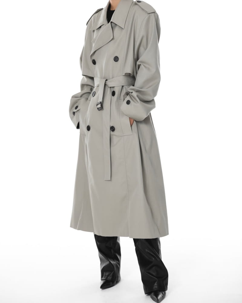 Paper Moon - Korean Women Fashion - #womensfashion - padded detail oversized double breasted trench coat - 4
