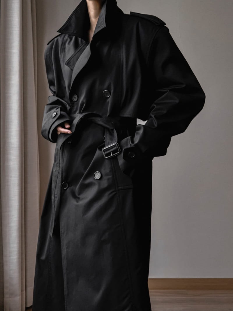 Paper Moon - Korean Women Fashion - #momslook - padded detail oversized double breasted trench coat - 9