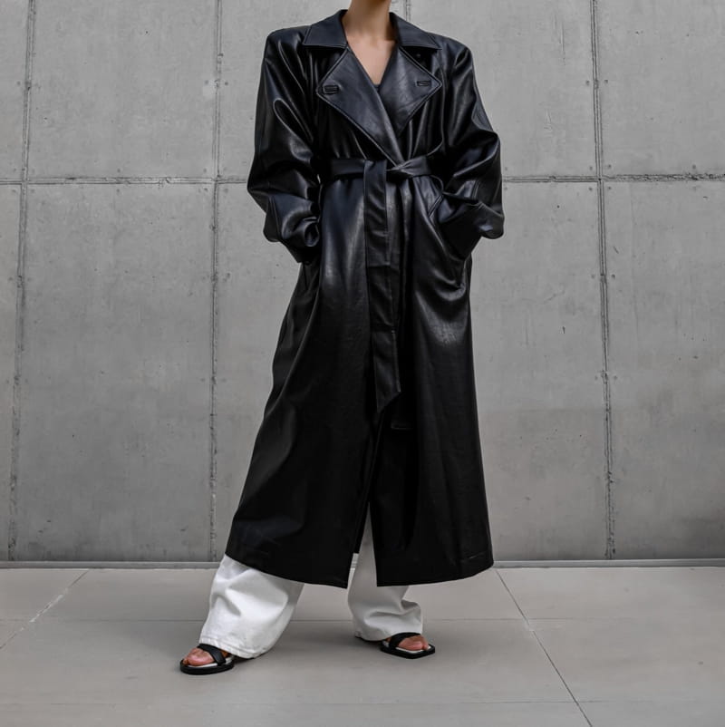 Paper Moon - Korean Women Fashion - #momslook - oversized vegan leather robe maxi coat - 2