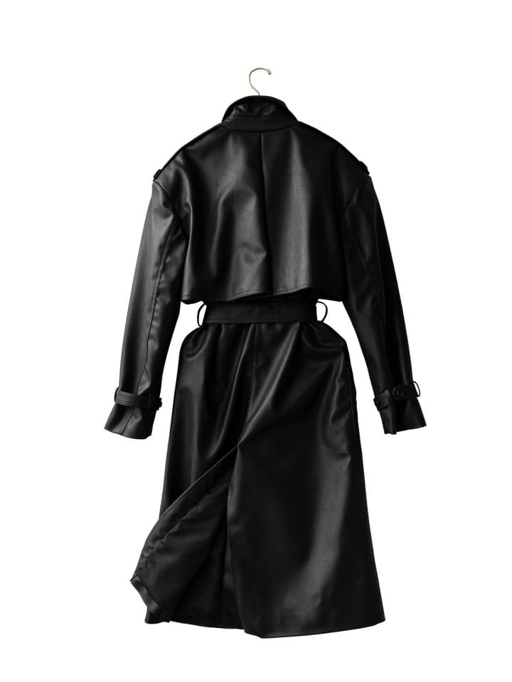 Paper Moon - Korean Women Fashion - #momslook - oversized double breasted vegan leather trench coat - 11
