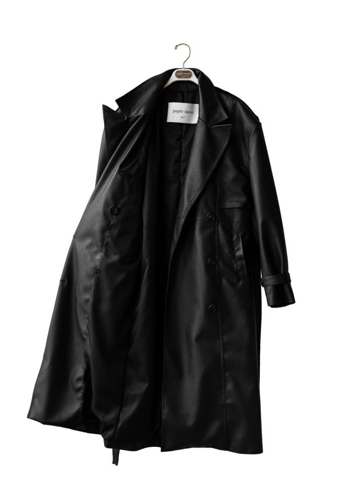 Paper Moon - Korean Women Fashion - #momslook - oversized double breasted vegan leather trench coat - 9
