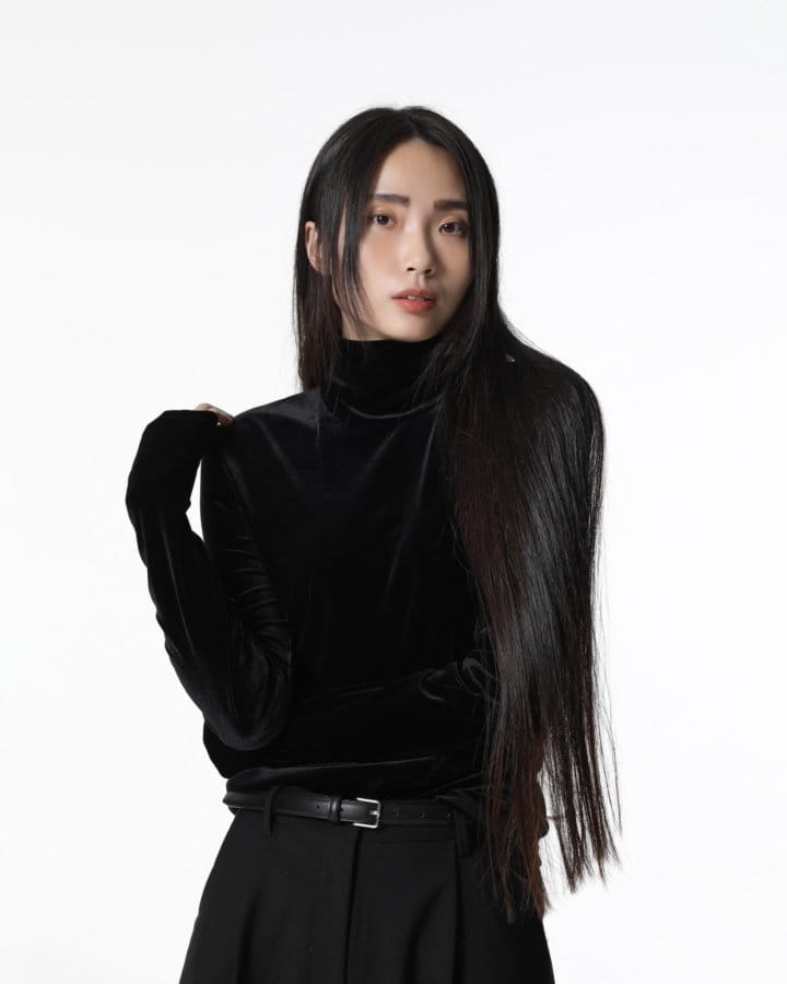 Paper Moon - Korean Women Fashion - #momslook - velvet highneck long sleeved top - 11