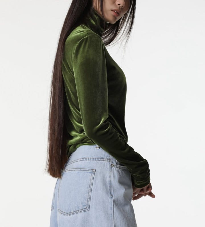 Paper Moon - Korean Women Fashion - #momslook - velvet highneck long sleeved top - 7