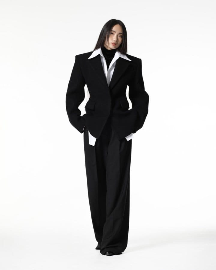 Paper Moon - Korean Women Fashion - #momslook - LUX padded shoulder hidden button wool blazer - 11