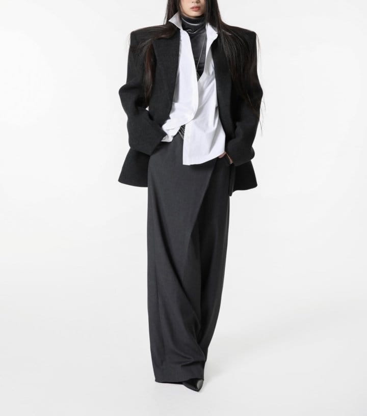 Paper Moon - Korean Women Fashion - #momslook - LUX padded shoulder hidden button wool blazer - 3