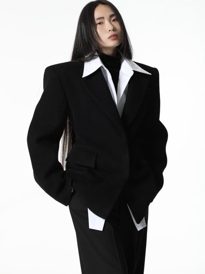 Paper Moon - Korean Women Fashion - #momslook - LUX padded shoulder hidden button wool blazer - 7