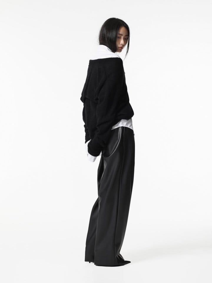 Paper Moon - Korean Women Fashion - #womensfashion - leather low waisted double pleats wide trousers - 4