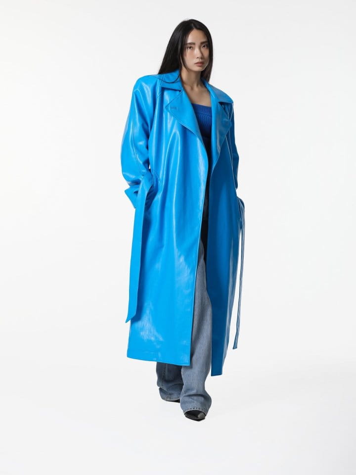 Paper Moon - Korean Women Fashion - #momslook - padded shoulder oversized vegan leather maxi trench coat