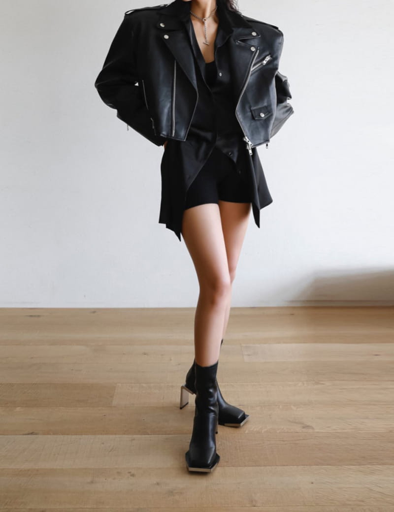 Paper Moon - Korean Women Fashion - #momslook - oversized vegan leather cropped chunky biker jacket - 8