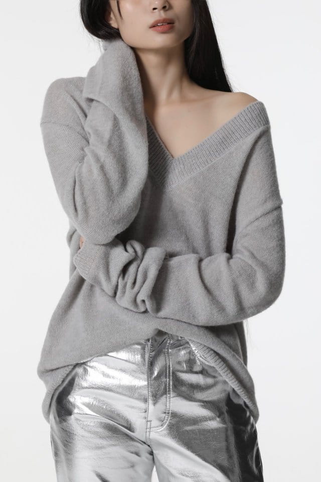 Paper Moon - Korean Women Fashion - #momslook - alpaca wool deep V ~ neck knit top - 7