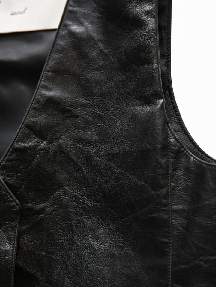 Paper Moon - Korean Women Fashion - #momslook - vegan washed leather button down vest - 10