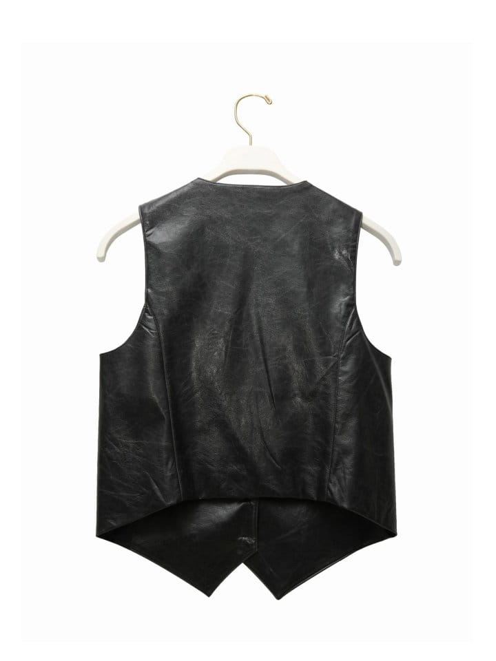 Paper Moon - Korean Women Fashion - #momslook - vegan washed leather button down vest - 6