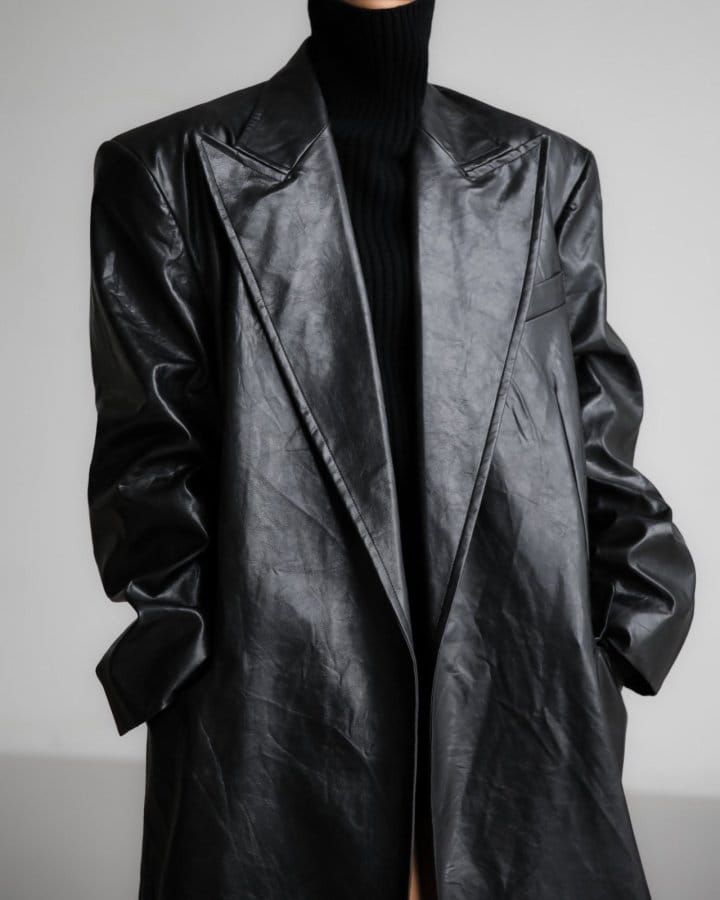 Paper Moon - Korean Women Fashion - #pursuepretty - LUX peaked lapel detail vegan washed leather coat